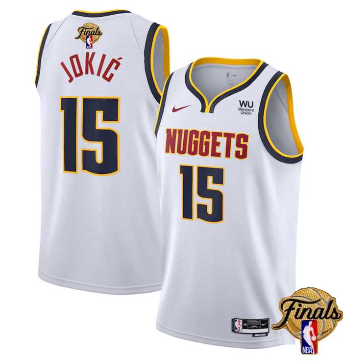 Mens Denver Nuggets #15 Nikola Jokic White 2023 Finals Association Edition Stitched Basketball Jersey Dzhi